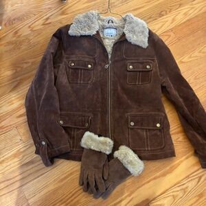 Brown Suede Jacket with Gloves